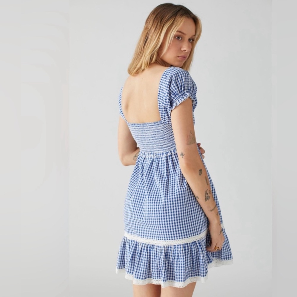 Urban Outfitters Blue Gingham Marseille Smocked Dress - Picture 3 of 12